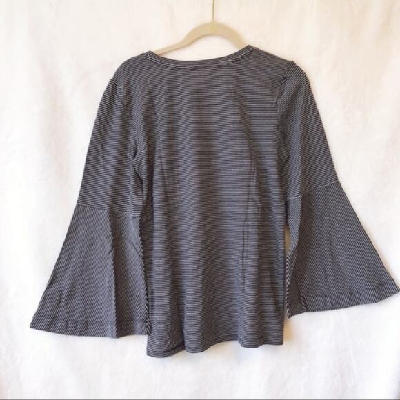 LOFT Striped Embroidered Long Bell Sleeve Top - Picture 3 of 8